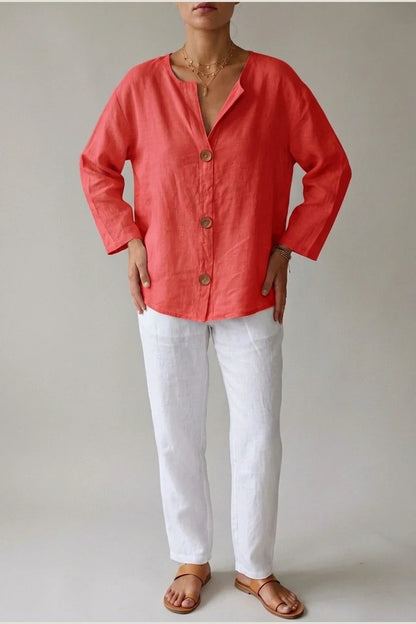 Polyester Relaxed Fit Blouse Button Front Tunic — variant_front