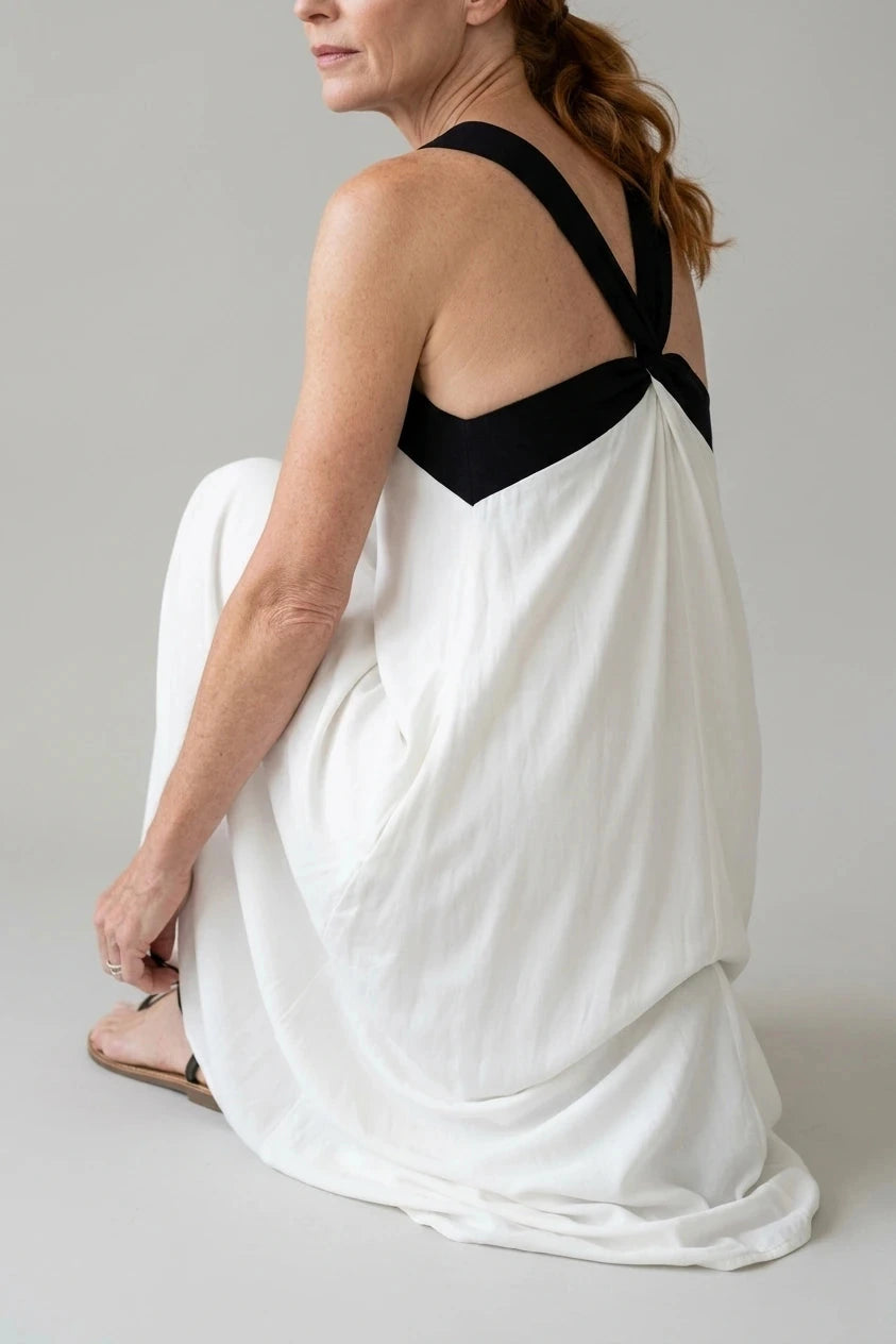 Crisscross Halter Neck Contrast Strap Sleeveless Maxi Dresses