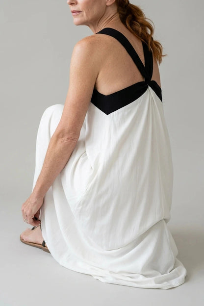 Crisscross Halter Neck Contrast Strap Sleeveless Maxi Dresses
