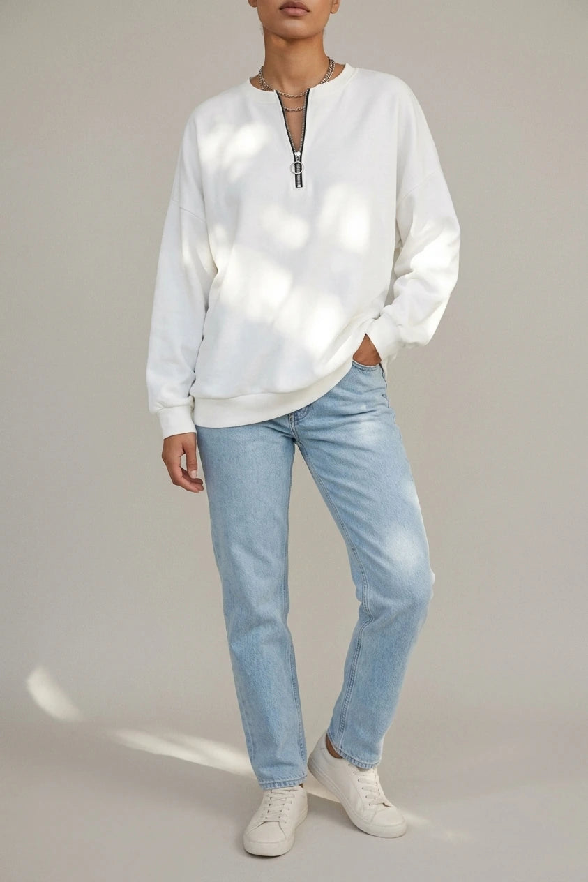 Oversized Half Zip Sweatshirt with Ring Pull Detail — variant_front