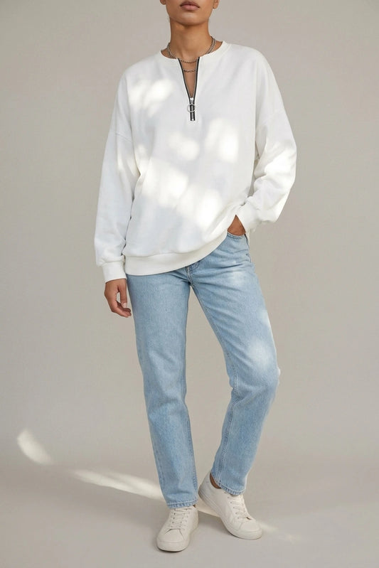 Oversized Half Zip Sweatshirt with Ring Pull Detail — variant_front