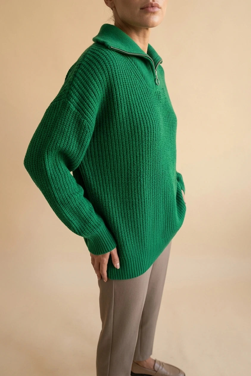 Women's Oversized Half-Zip Jumper with Stand Collar — variant_front