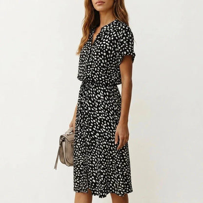 Women's Midi Dress with Button Front and Drawstring Waist — variant_front