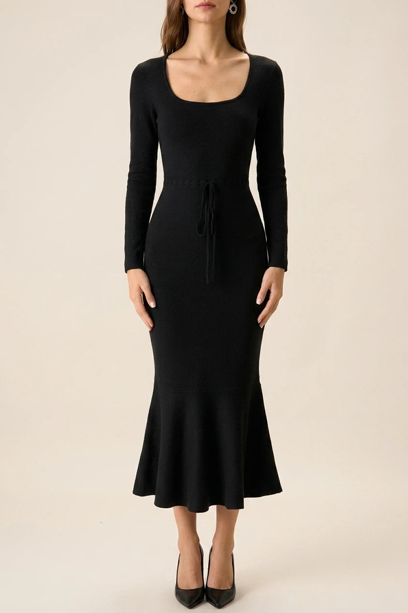 Women's Black Square Neck Mermaid Sweater Maxi Dress — variant_front
