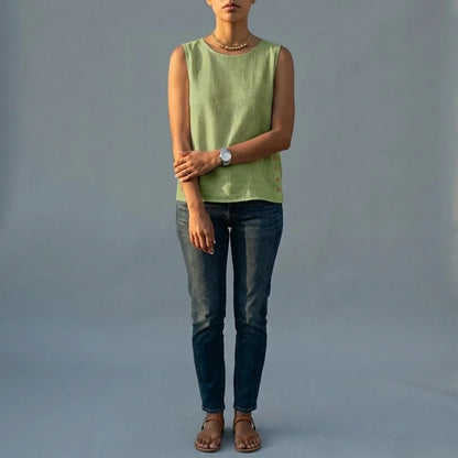 Casual Linen Tank Top with Button Side Detail — variant_front