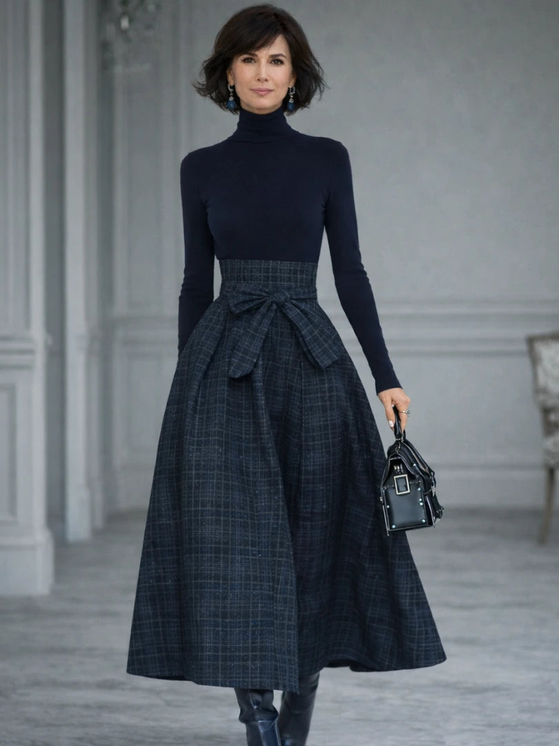 Elena | Knit Top and Plaid Maxi Skirt Set