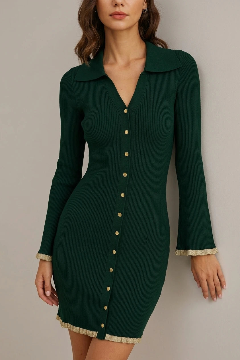 Green Bodycon Button Sweater Dress — variant_front