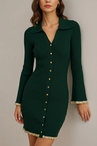 Green Bodycon Button Sweater Dress — variant_front