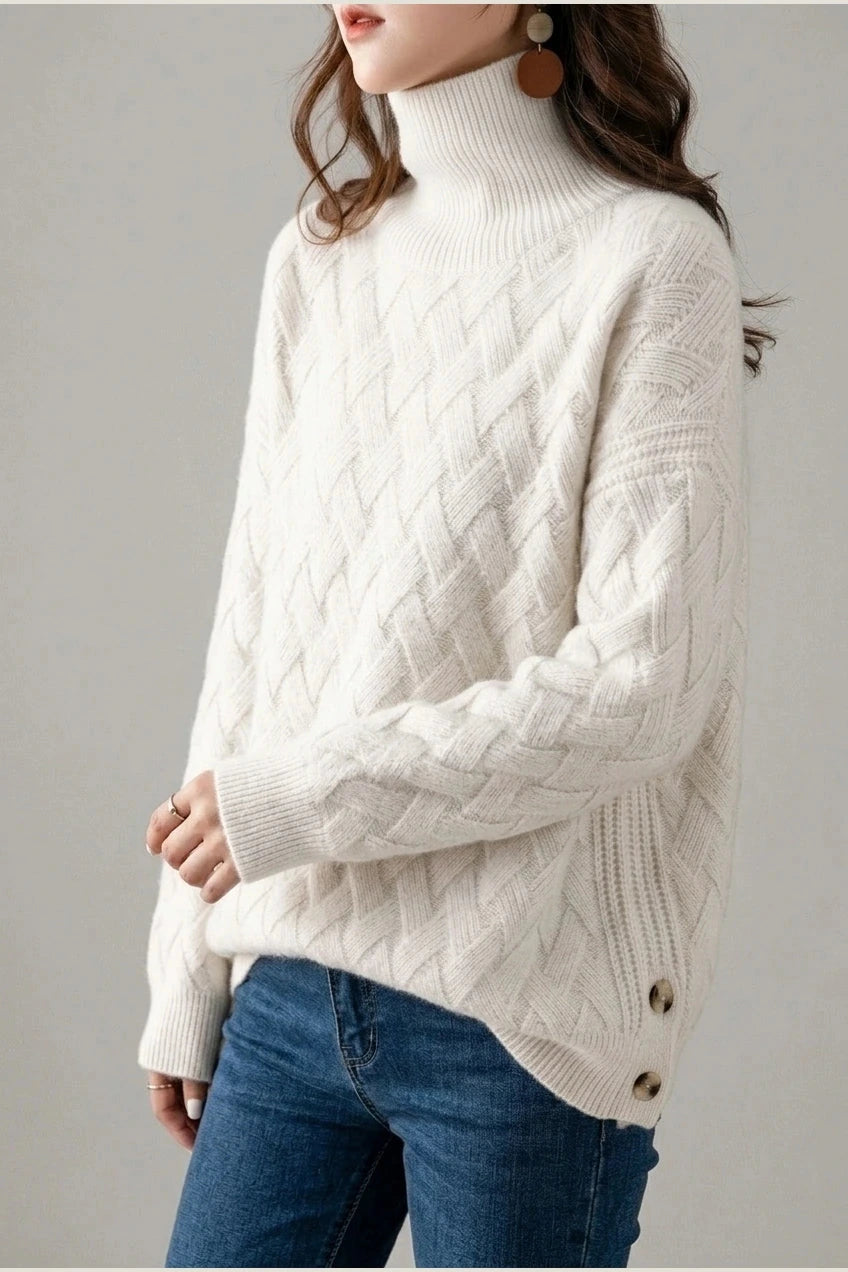 Cozy Oversized Turtleneck Sweater Cable Knit Chunky Jumper Relaxed Long Sleeve