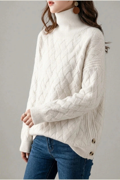 Cozy Oversized Turtleneck Sweater Cable Knit Chunky Jumper Relaxed Long Sleeve