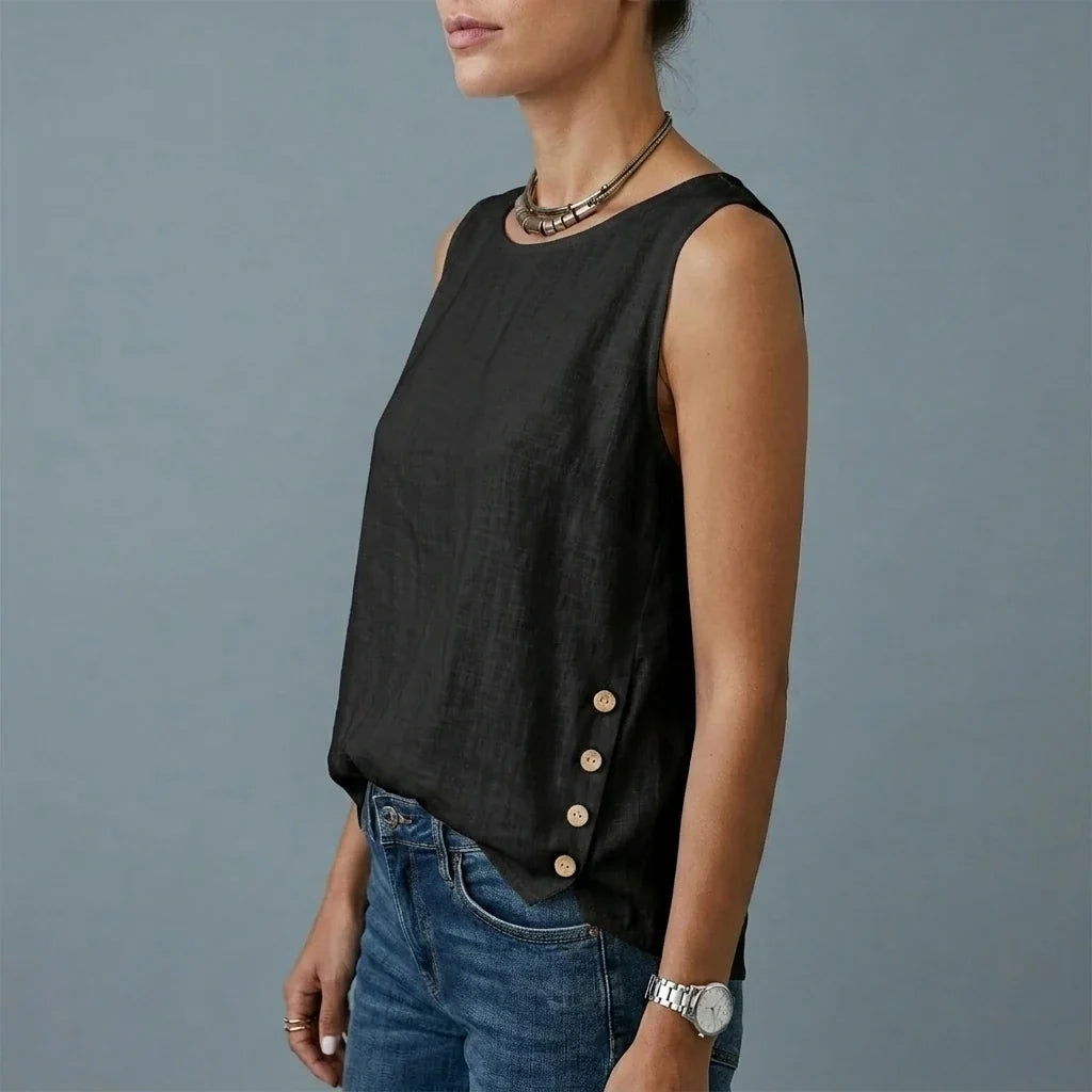 Casual Linen Tank Top with Button Side Detail — variant_front