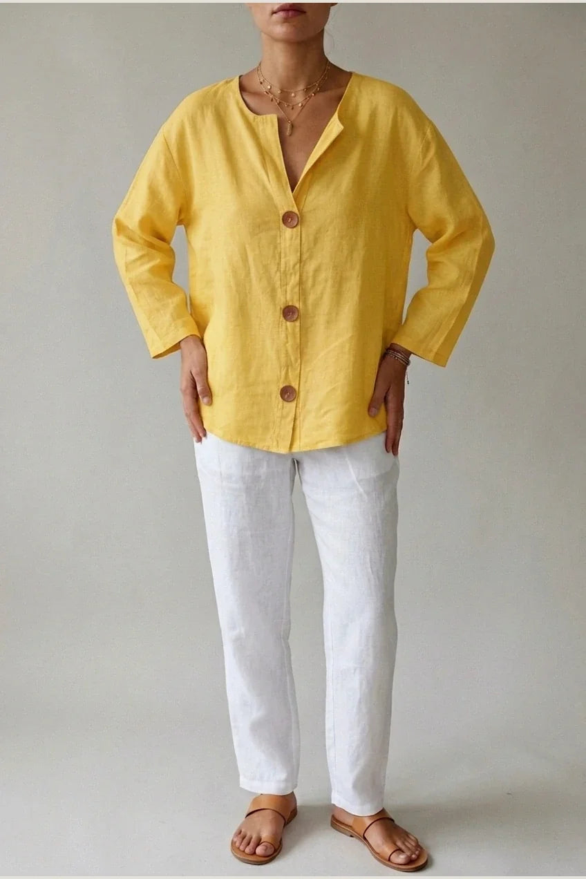 Polyester Relaxed Fit Blouse Button Front Tunic — variant_front