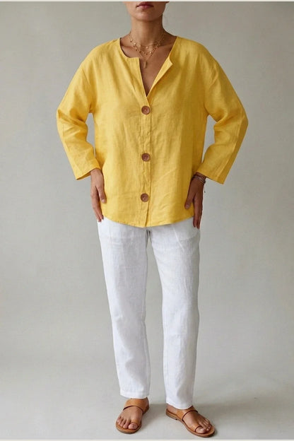 Polyester Relaxed Fit Blouse Button Front Tunic — variant_front