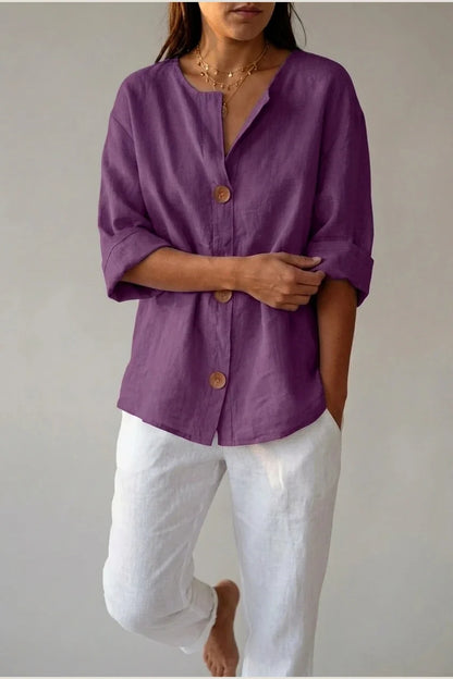 Polyester Relaxed Fit Blouse Button Front Tunic — variant_front