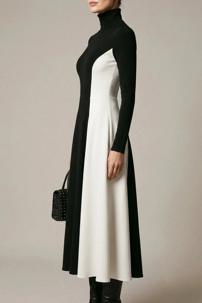 Sculpted Contrast Turtleneck Maxi Dress Fit-and-Flare Julia & Anne Dress Co
