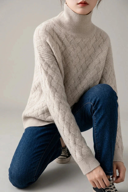 Cozy Oversized Turtleneck Sweater Cable Knit Chunky Jumper Relaxed Long Sleeve