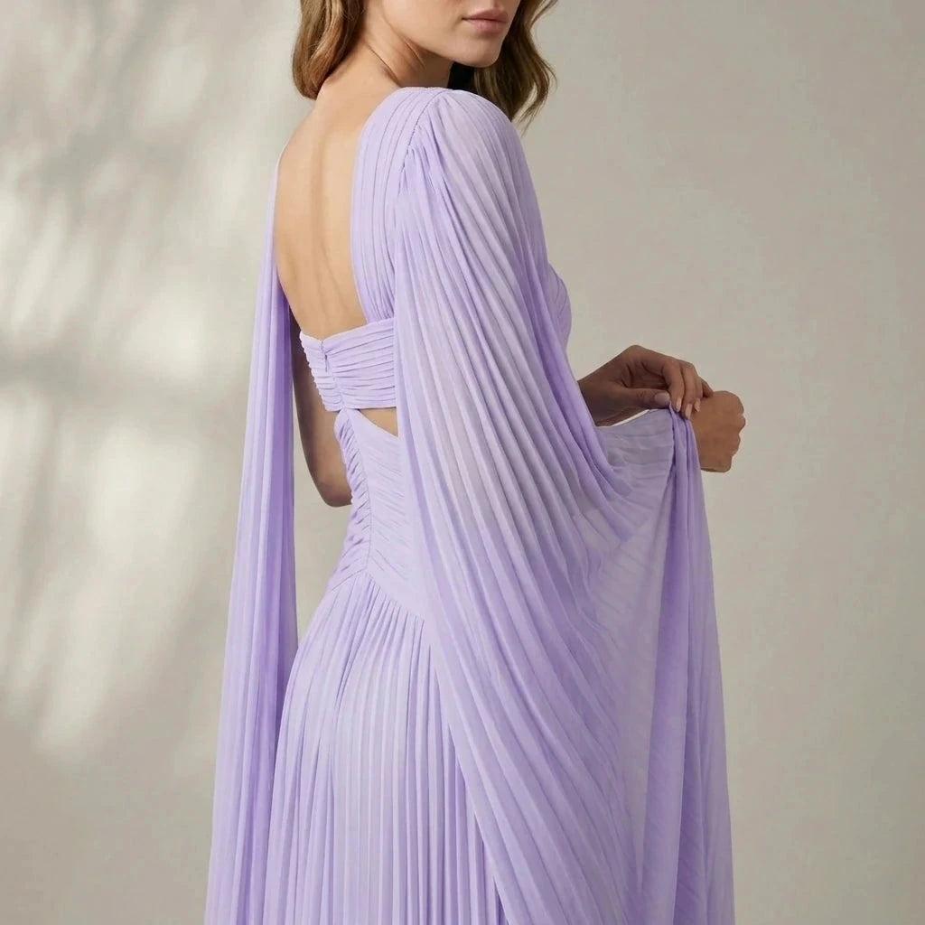 Ethereal Chiffon Drape Maxi Dress One-Shoulder Ruched Waist High Slit