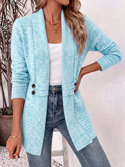 Beautiful Women's Spring/autumn Casual Double-breasted Decorative Belt Cardigan, Shawl and Cinched-waist Design, Versatile Mid-length Open-front Sweater in a Relaxed Style, Elegant and Fashionable Loose Outerwear, Perfect for Daily Commutes or Casual