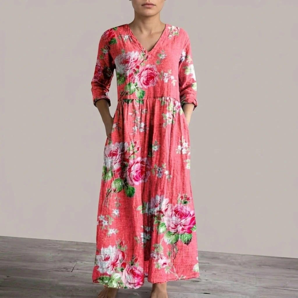 Floral V-Neck Lightweight Day Maxi Dress