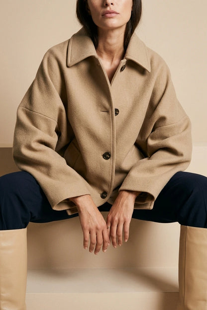 Women's Oversized Coat Button-Up Long Sleeve Relaxed Fit — variant_front