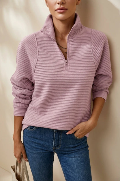 Women's Ribbed Half-Zip Fleece Jumper Relaxed Fit — variant_front