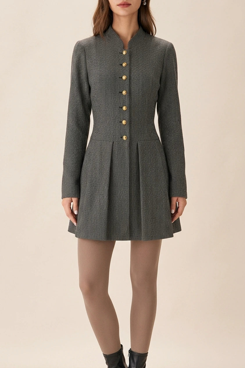 Grey Button Pleated Mini Dress — variant_front