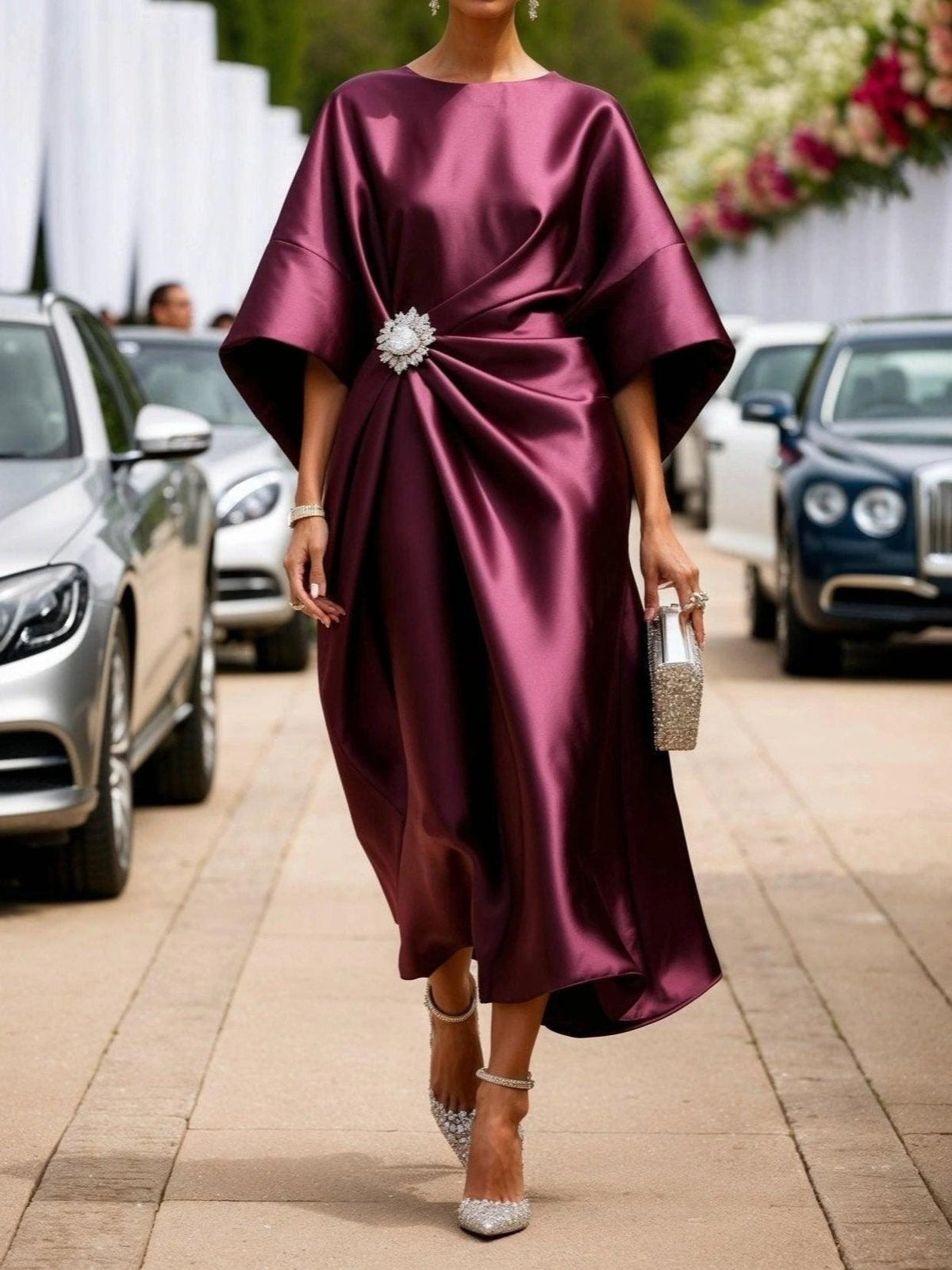 A-Line Maxi Dress with Boat Neck for Women