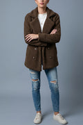 Teddy Coat with Notch Lapel and Button Front, Relaxed Fit