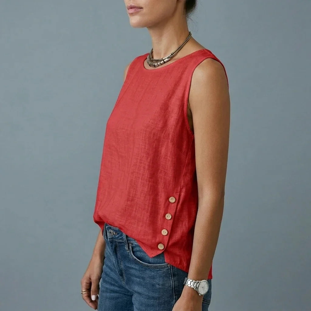 Casual Linen Tank Top with Button Side Detail — variant_front