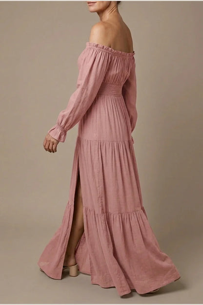 Aveline | Off Shoulder Long Sleeve Smocked Maxi Dress — variant_front