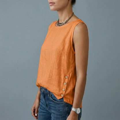 Casual Linen Tank Top with Button Side Detail — variant_front