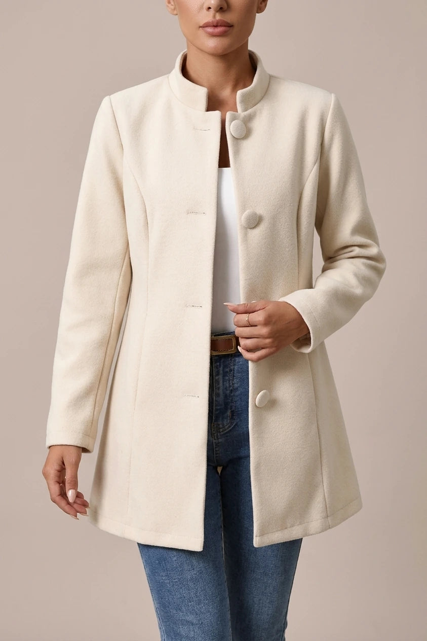 Women's Stand-Collar Tailored Coat with Button Front — variant_front