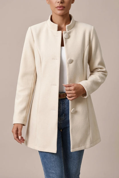 Women's Stand-Collar Tailored Coat with Button Front — variant_front