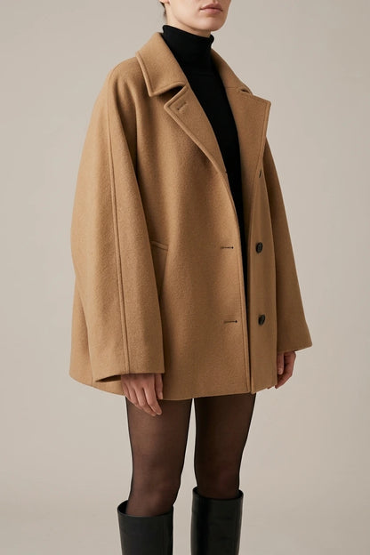 Women's Oversized Single-Breasted Wool Coat Short Fit — variant_front