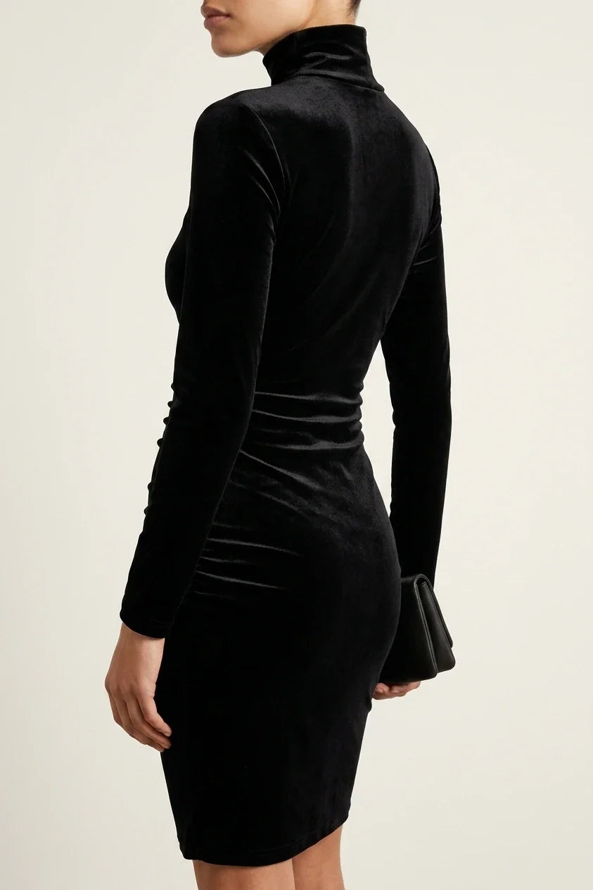 Camille | Ruched Velvet Midi Dress — variant_front