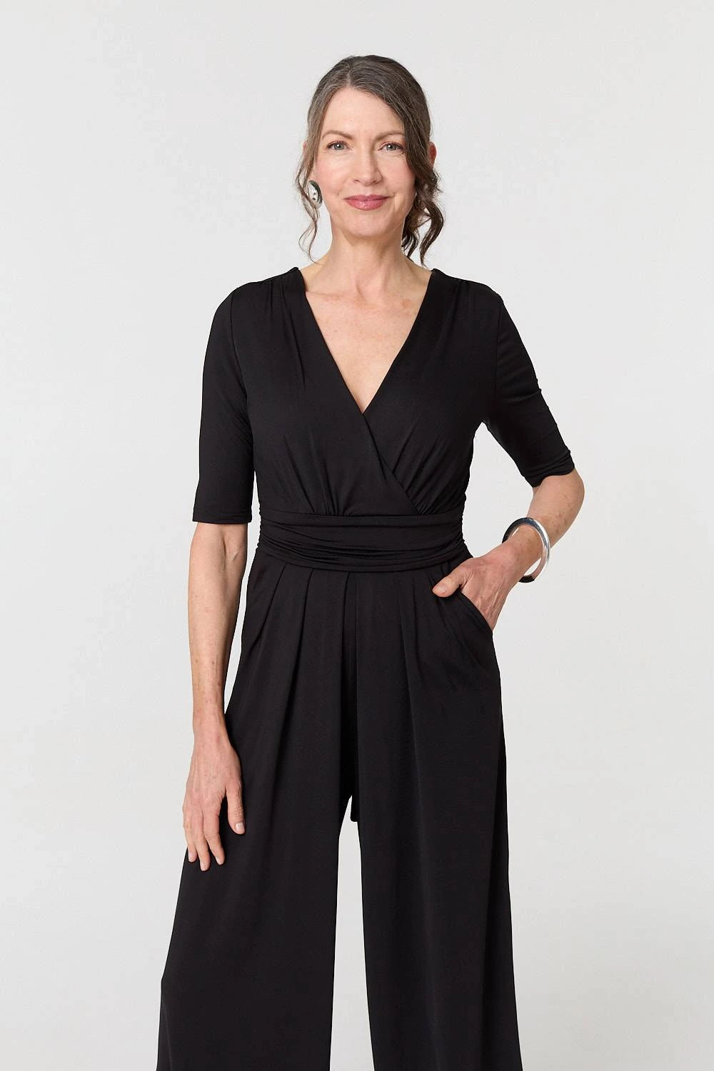 1/2 Sleeve Wrap Waist Wide Leg Jumpsuit