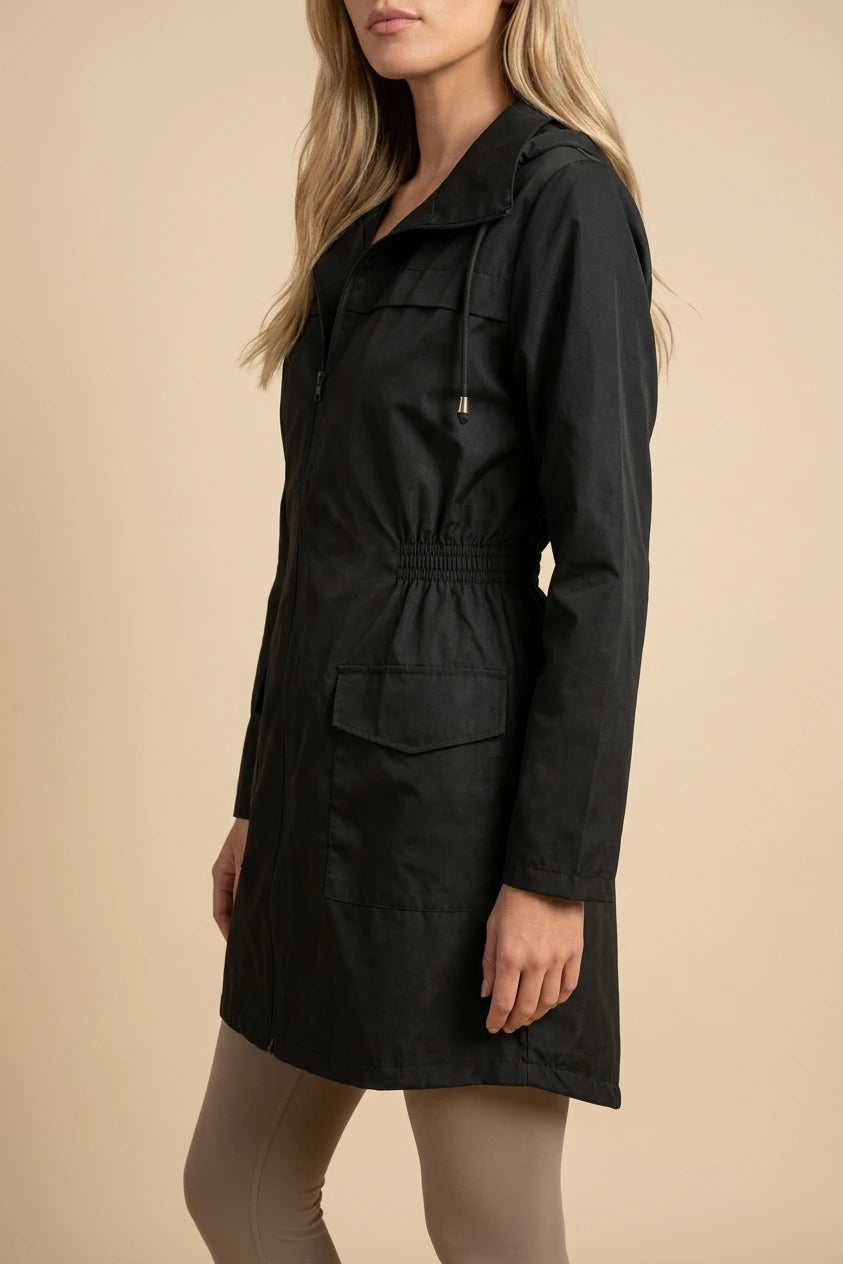 Hooded Lightweight Rain Jacket with Elasticated Waist — variant_front