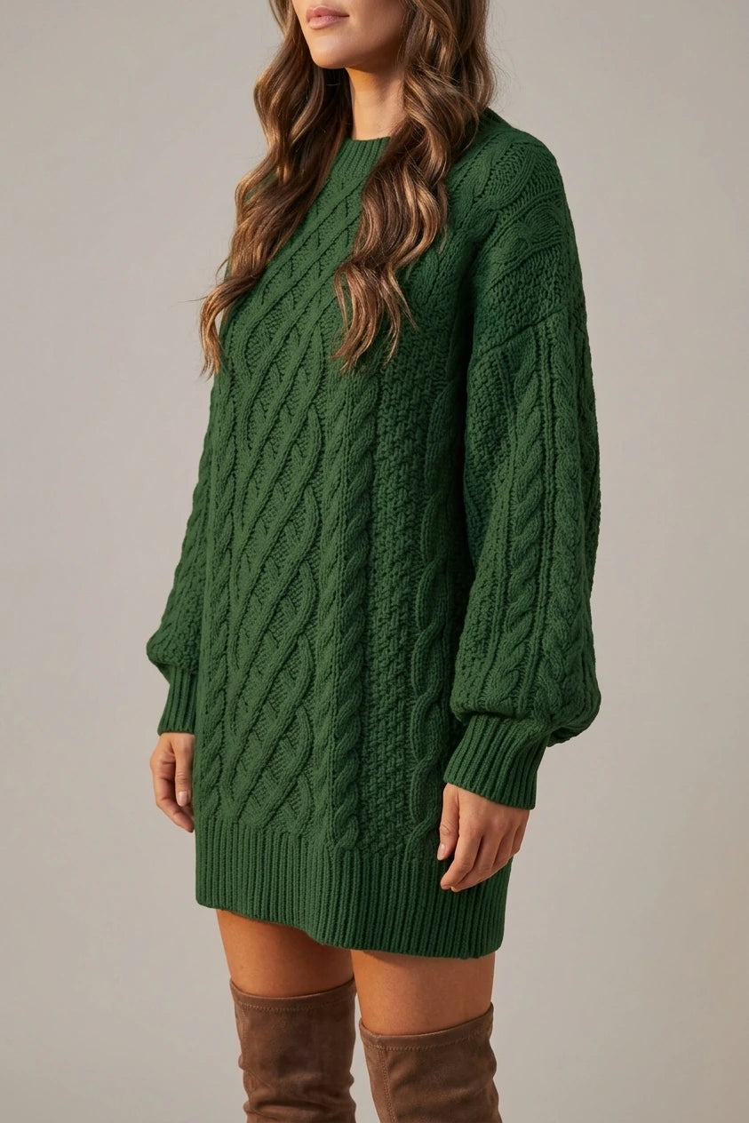 Cosy Oversized Cable Knit Sweater Dress with Puff Sleeves — variant_front