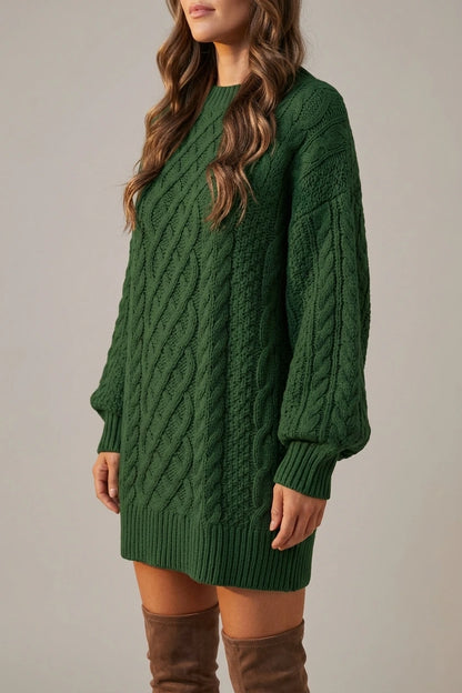 Cosy Oversized Cable Knit Sweater Dress with Puff Sleeves — variant_front