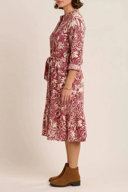 Alise Midi Dress Button Front Tie Waist Printed Dress