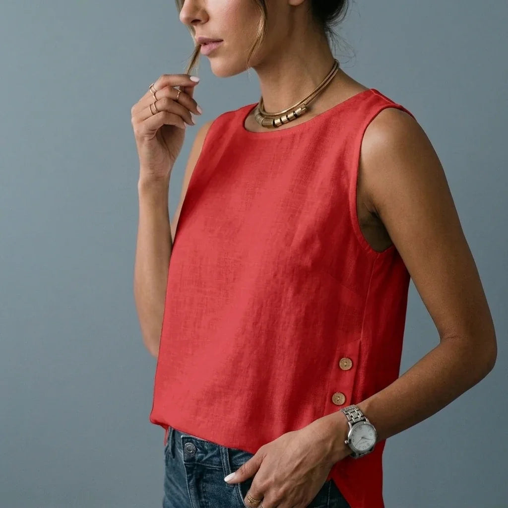 Casual Linen Tank Top with Button Side Detail — variant_front