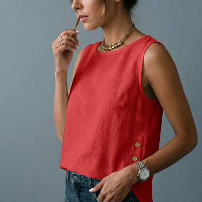 Casual Linen Tank Top with Button Side Detail — variant_front