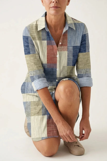 Aurelia | Patchwork Button Front Shirt Dress — variant_front