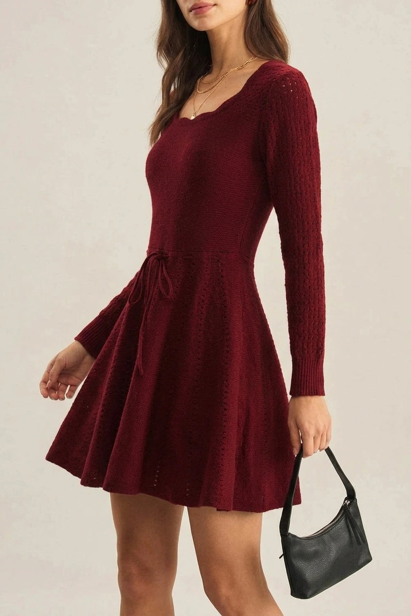 Wine Red A-Line Sweater Dress — variant_front