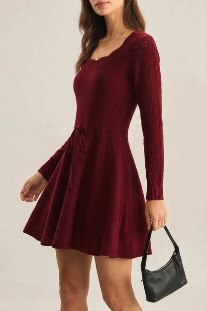 Wine Red A-Line Sweater Dress — variant_front