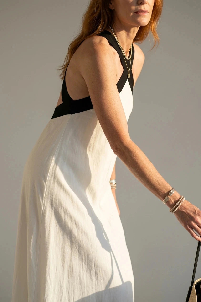 Crisscross Halter Neck Contrast Strap Sleeveless Maxi Dresses
