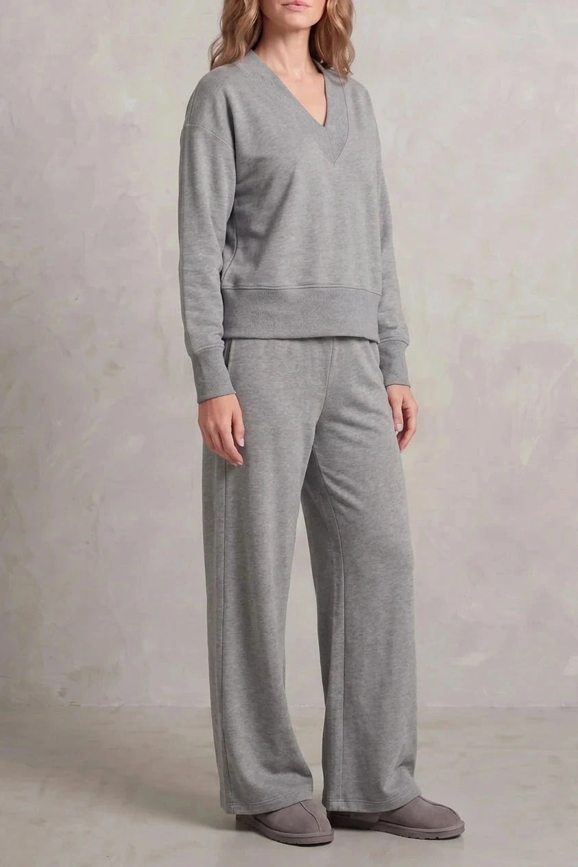 Relaxed Fit V Neck Sweat Top and Allia Wide Leg Lounge Set