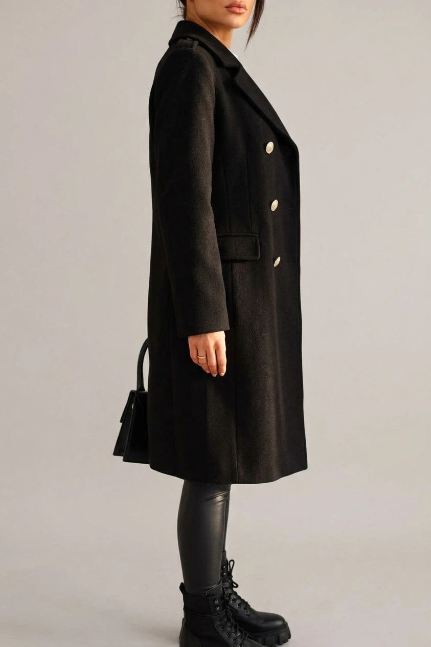 Women's Double-Breasted Wool Coat Gold Button Detail — variant_front