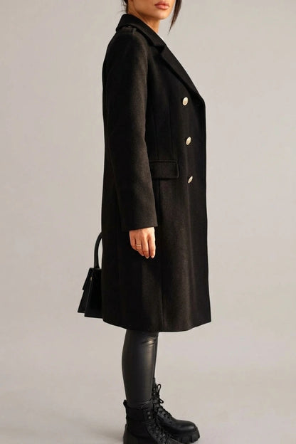Women's Double-Breasted Wool Coat Gold Button Detail — variant_front