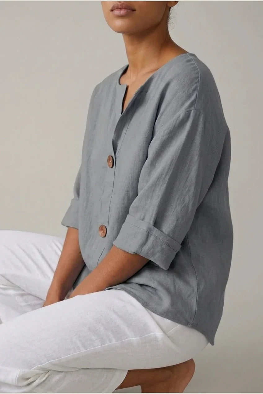 Polyester Relaxed Fit Blouse Button Front Tunic — variant_front